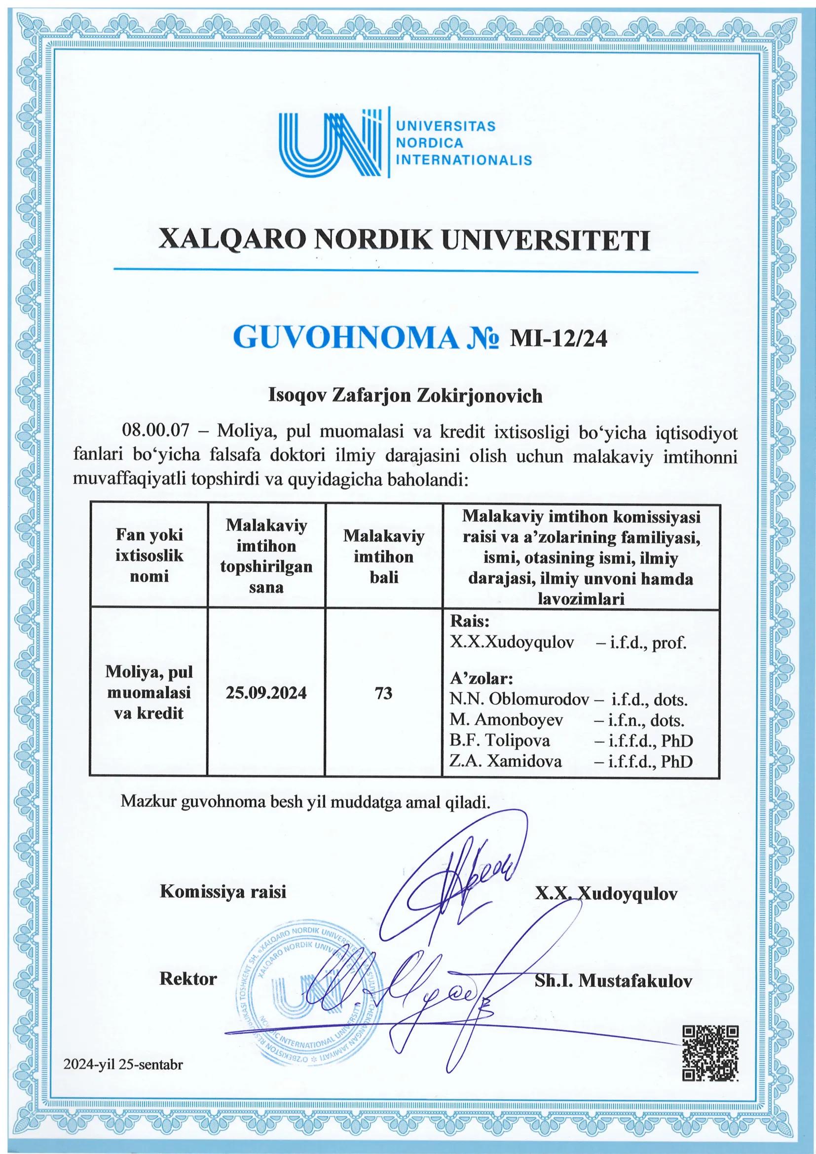 Isoqov Zafarjon Zokirjonovich