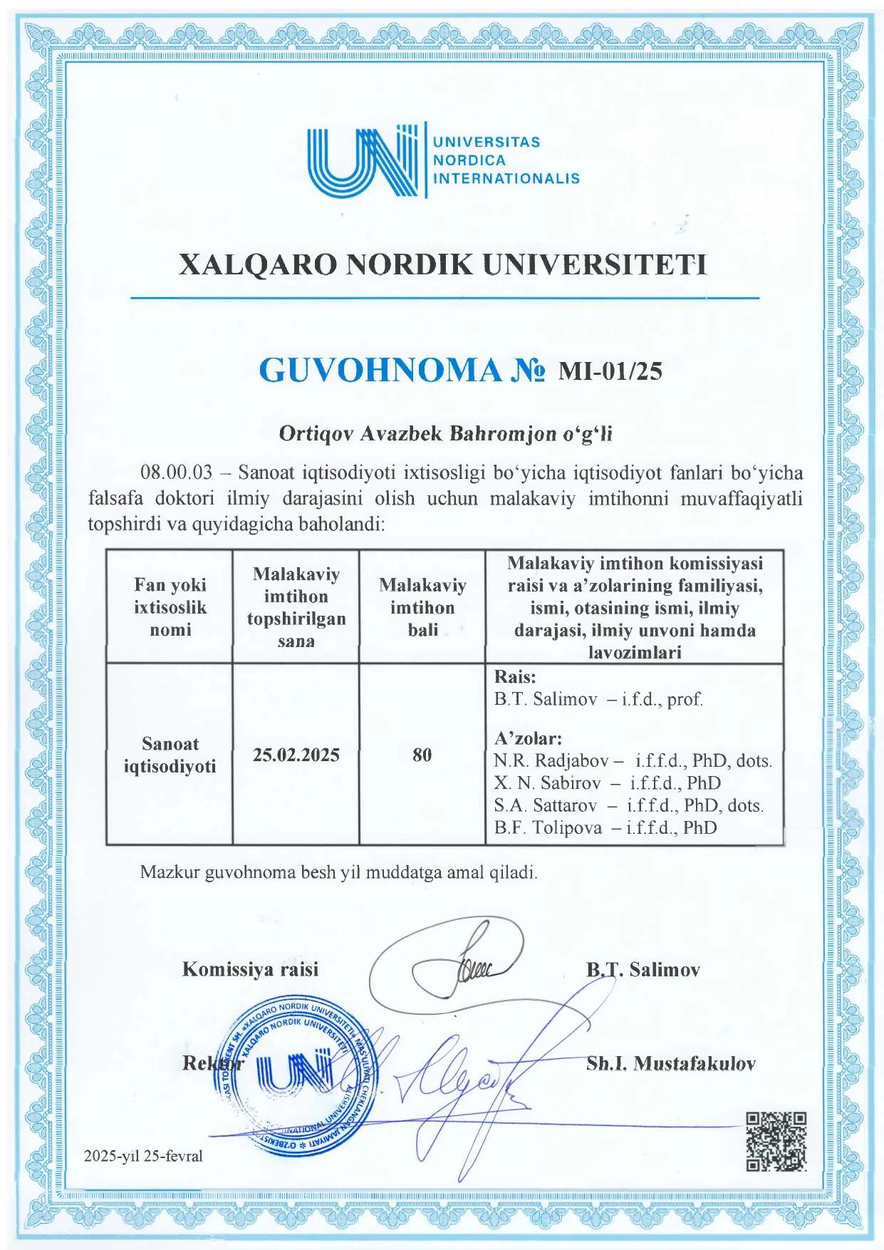 Ortiqov Avazbek Bahromjon o‘g‘li