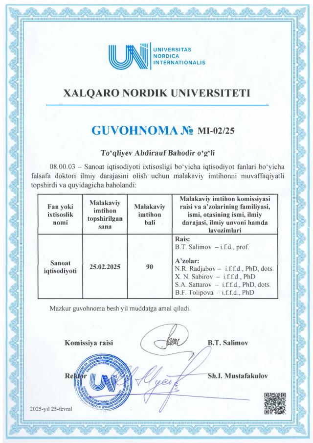 To‘qliyev Abdirauf Bahodir o‘g‘li