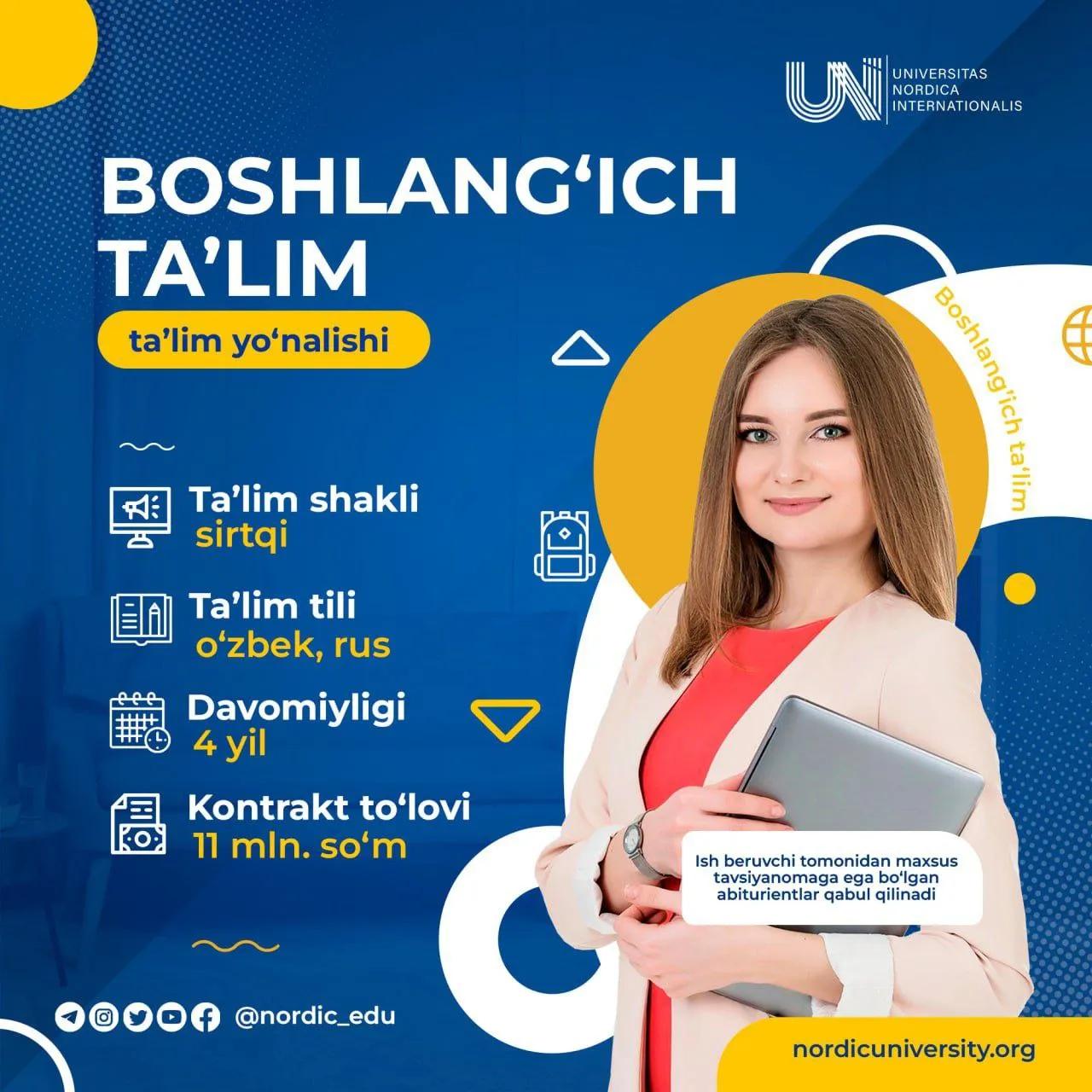 BOSHLANG‘ICH TA'LIM yo‘nalishida o‘qishni tavsiya qilamiz!