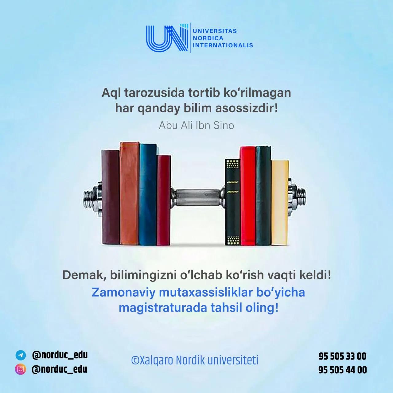 Xalqaro Nordik universitetida magistratura mutaxassisliklariga hujjat topshirib, o‘z imkoniyatingizni sinab ko‘ring!