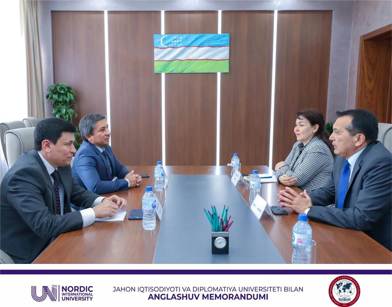 Xalqaro Nordik universiteti va Jahon iqtisodiyoti va diplomatiya universiteti o‘rtasida Anglashuv memorandumi imzolandi!