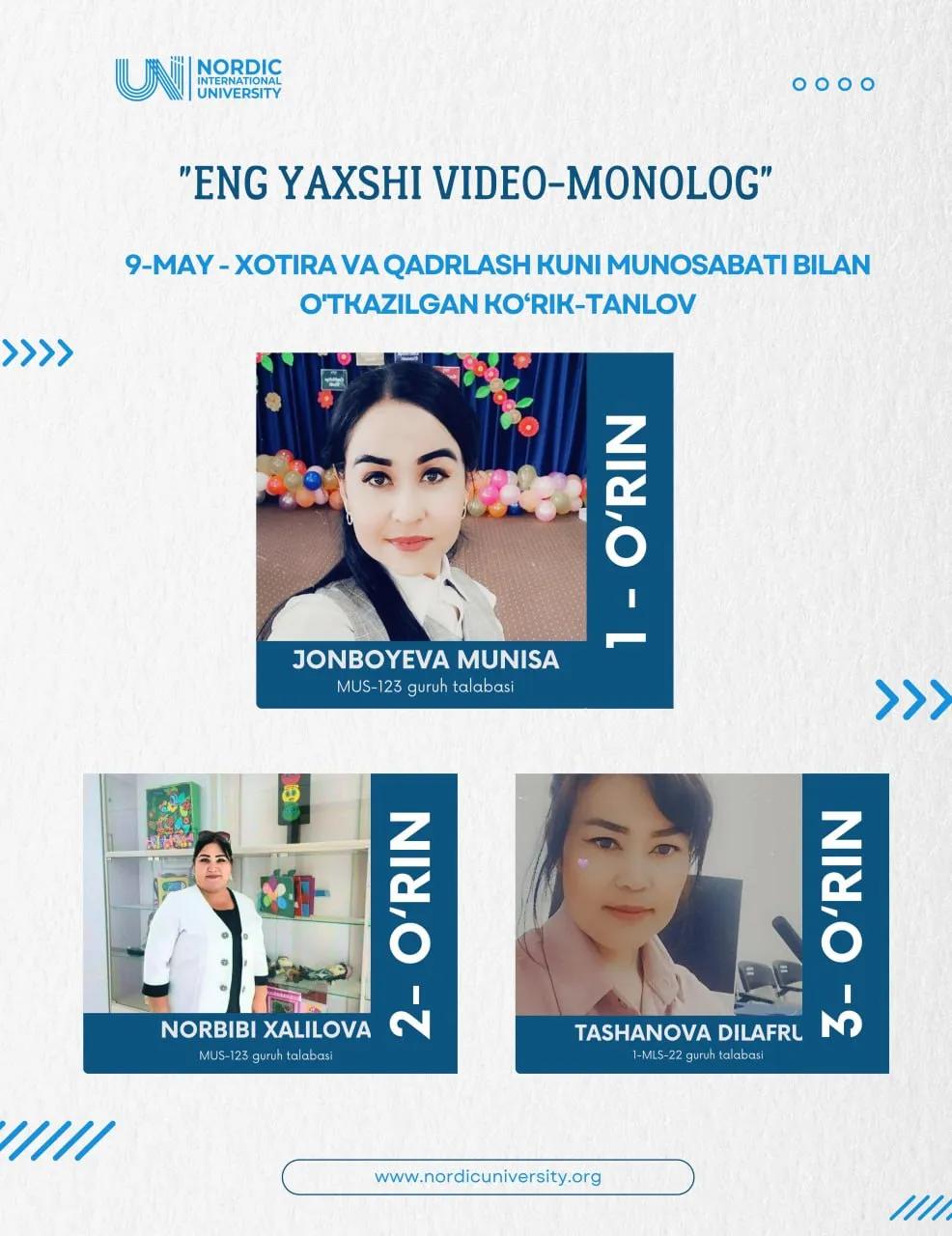 "Eng yaxshi video-monolog" ko‘rik-tanlovi g‘oliblari aniqlandi!